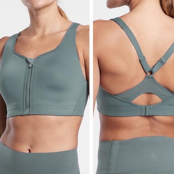 Athleta 34 DD Advance Zip Front Bra Metropolis Grey Green Activewear athletic - Picture 1 of 10